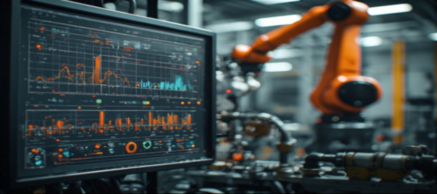 HMI panel with a robot arm in the background